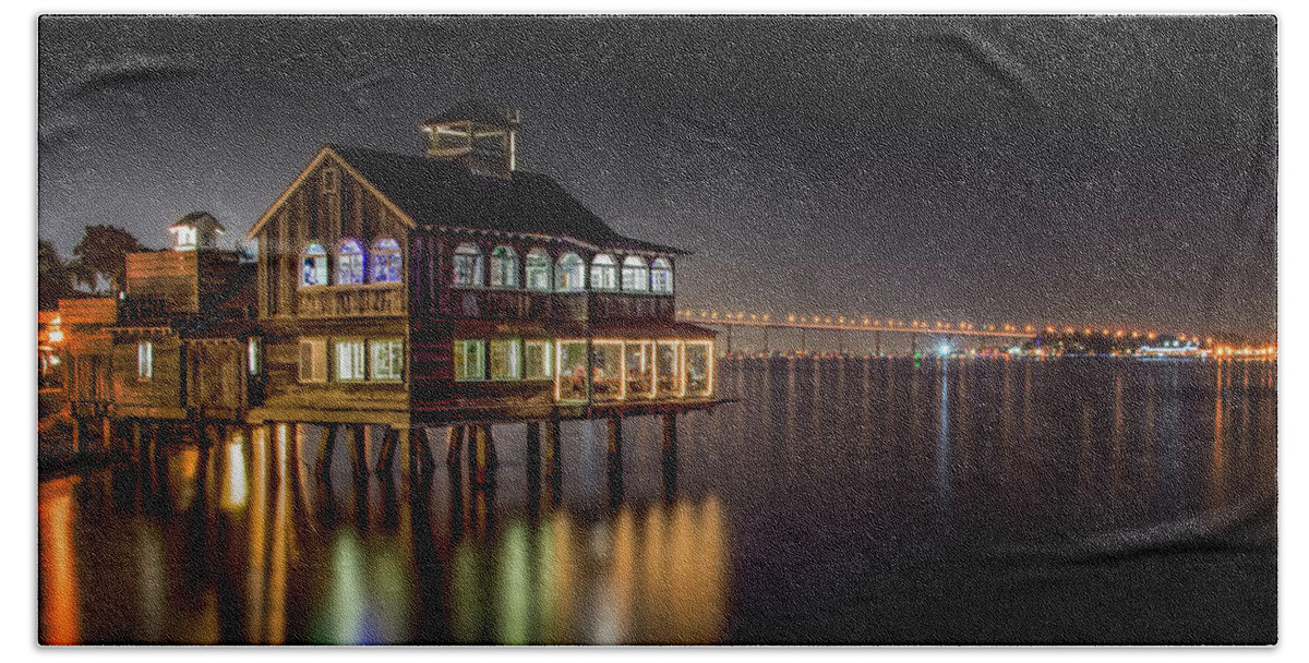 Architectural Beach Sheet featuring the photograph Cafe On The Port by Ken Johnson