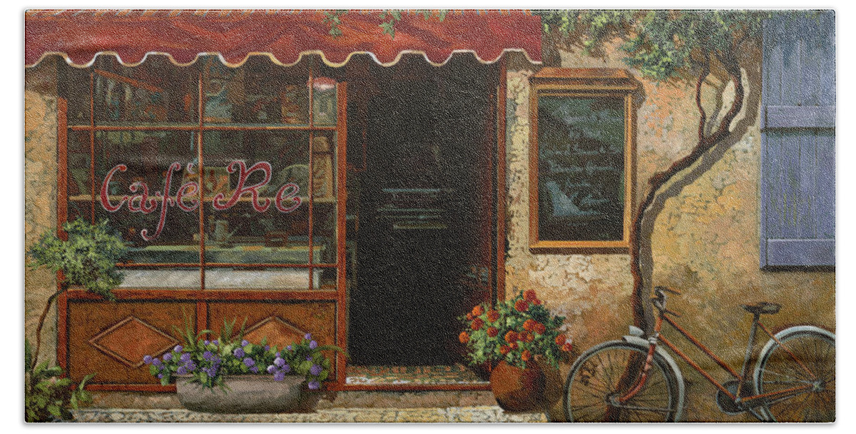 Caffe' Beach Towel featuring the painting caffe Re by Guido Borelli