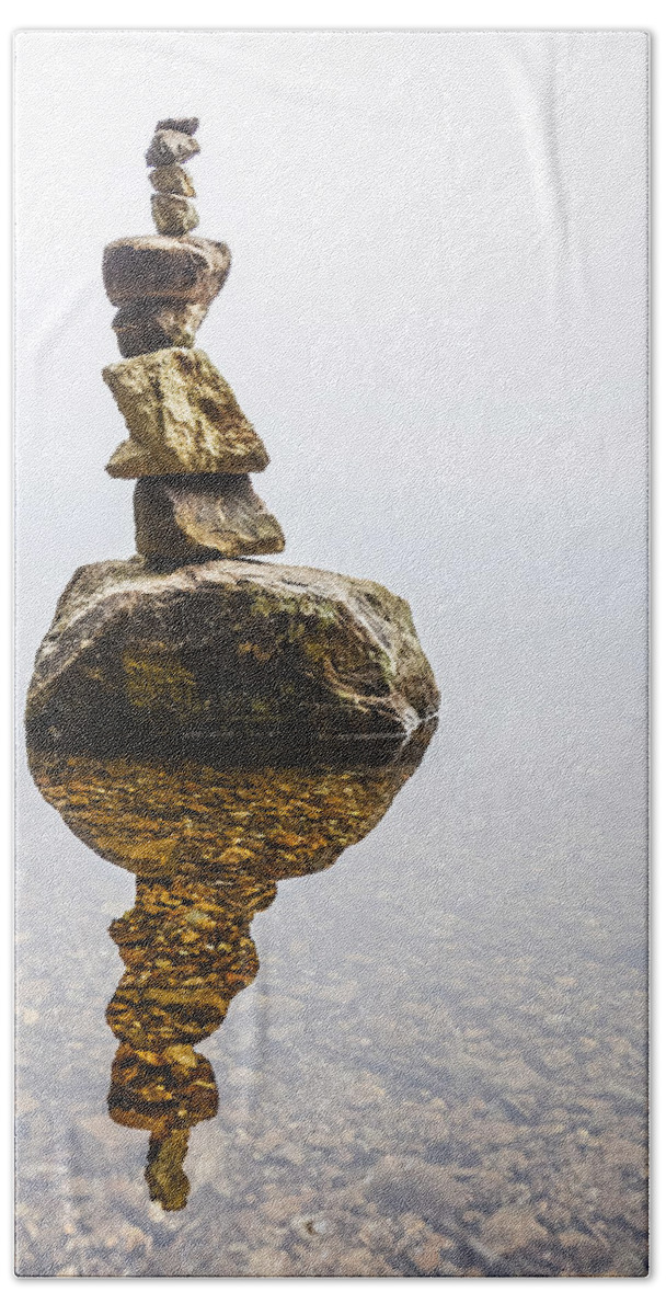 Concept Beach Towel featuring the photograph Cairn in Fog by Pelo Blanco Photo