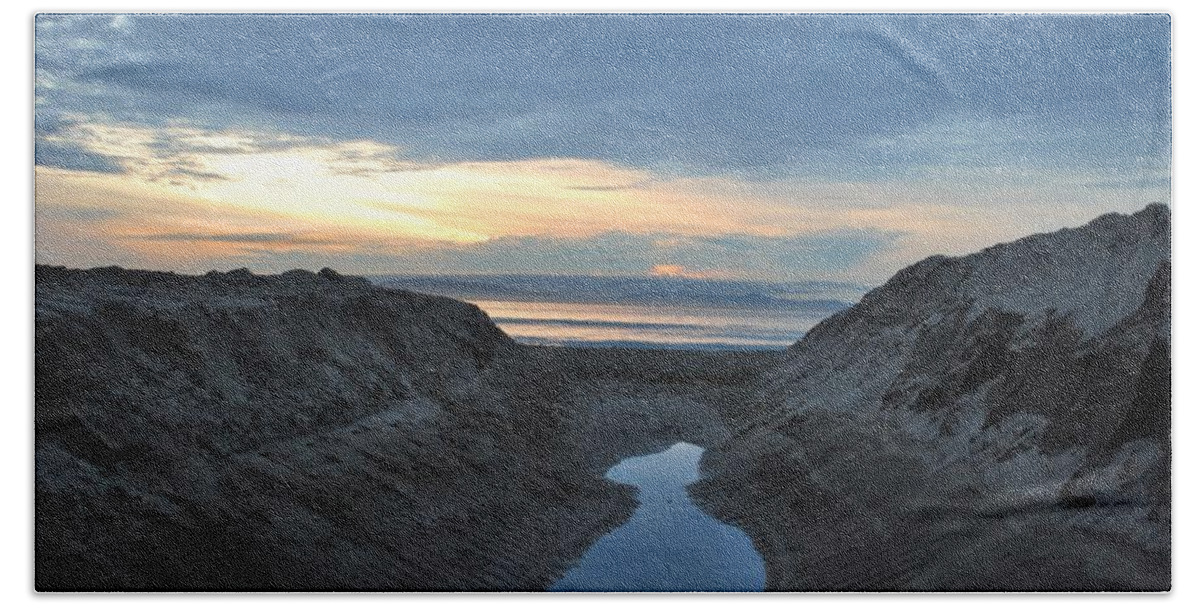 Tree Beach Sheet featuring the photograph California Beach Stream at Sunset - Alt View by Matt Quest