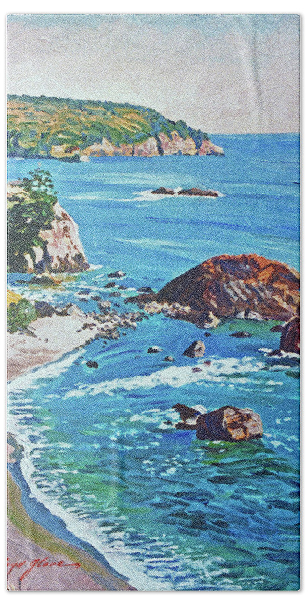 Pacific Ocean Beach Towel featuring the painting California Coastline by David Lloyd Glover