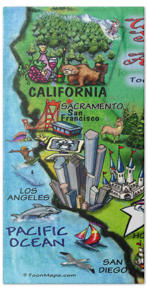 California Beach Towel featuring the digital art California Fun Map by Kevin Middleton