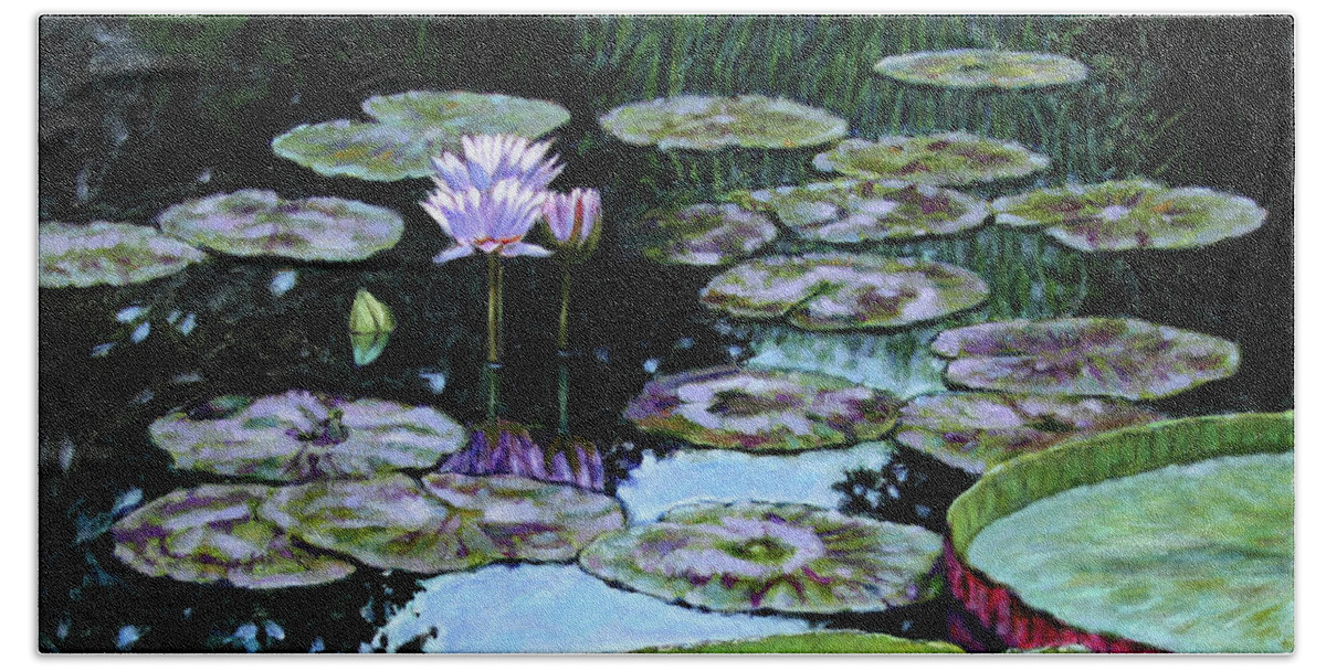 Water Lilies Beach Sheet featuring the painting Calm Reflections by John Lautermilch