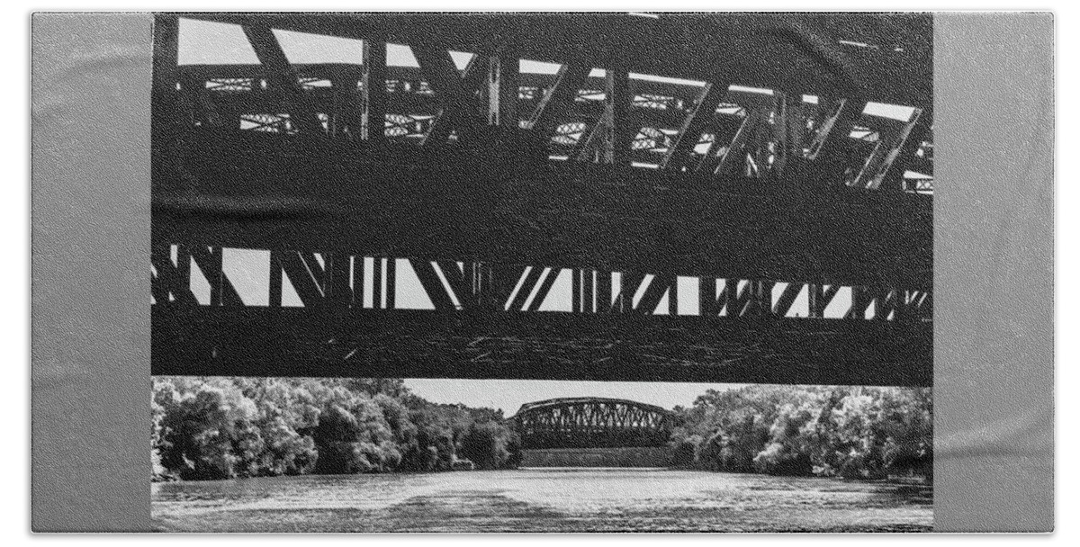 Cal-sag Channel Beach Towel featuring the photograph Calumet River bridges in Black and White by Sven Brogren