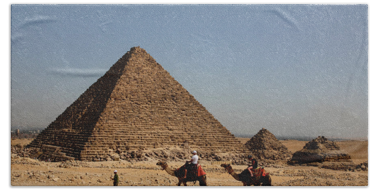 Camels Beach Sheet featuring the photograph Camel Ride at the Pyramids by Donna Corless