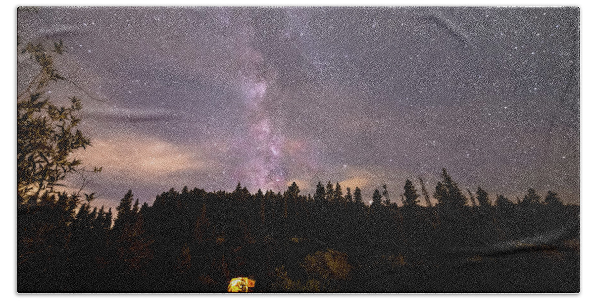 Milky Way Beach Towel featuring the photograph Camping Under Nighttime Milky Way Stars by James BO Insogna