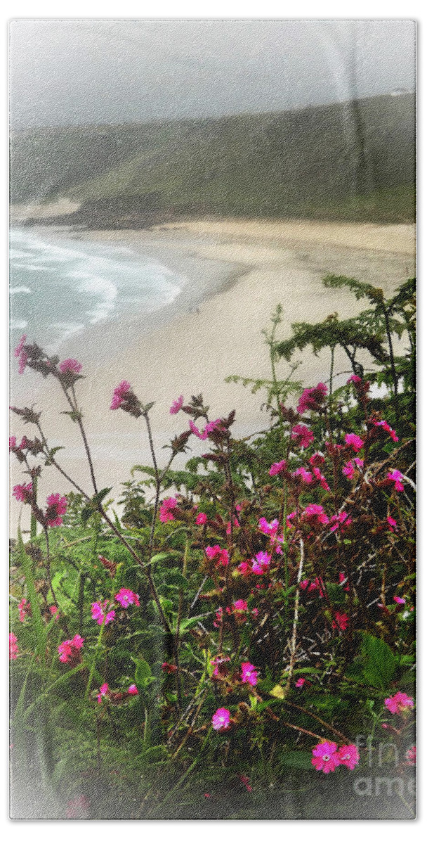 Floral Art Beach Towel featuring the photograph Campions Over Whitesands Bay Cornwall by Linsey Williams
