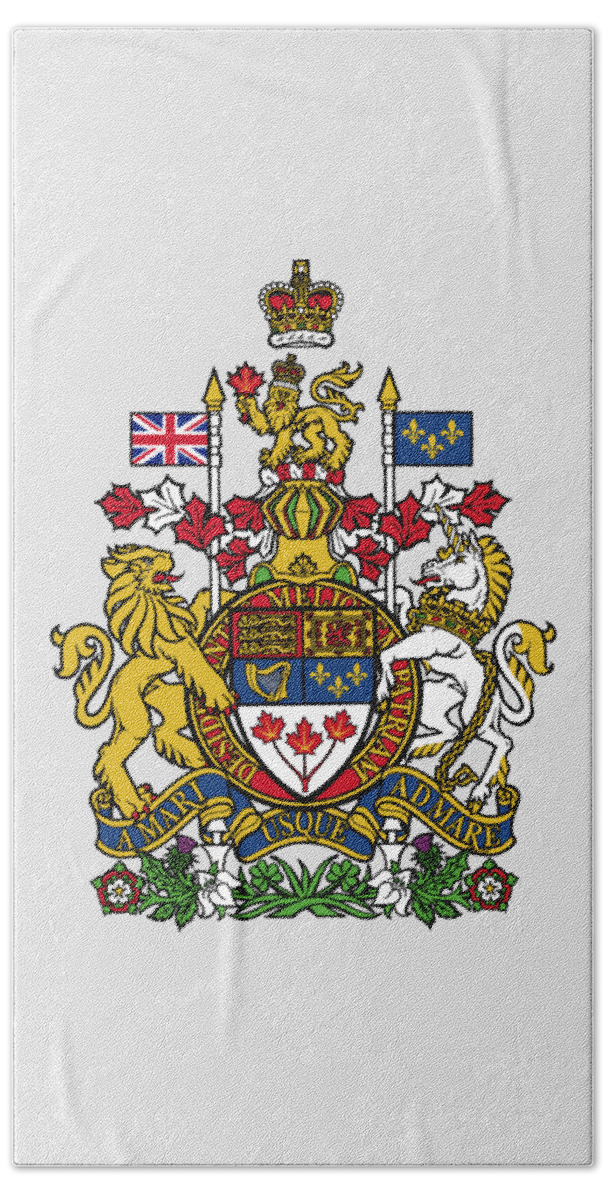 Canada Beach Sheet featuring the drawing Canada Coat of Arms by Movie Poster Prints