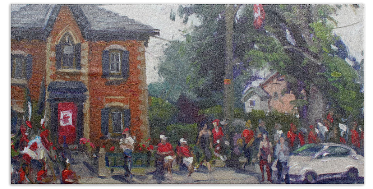 Canada Day Beach Towel featuring the painting Canada Day Parade at Glen Williams ON by Ylli Haruni