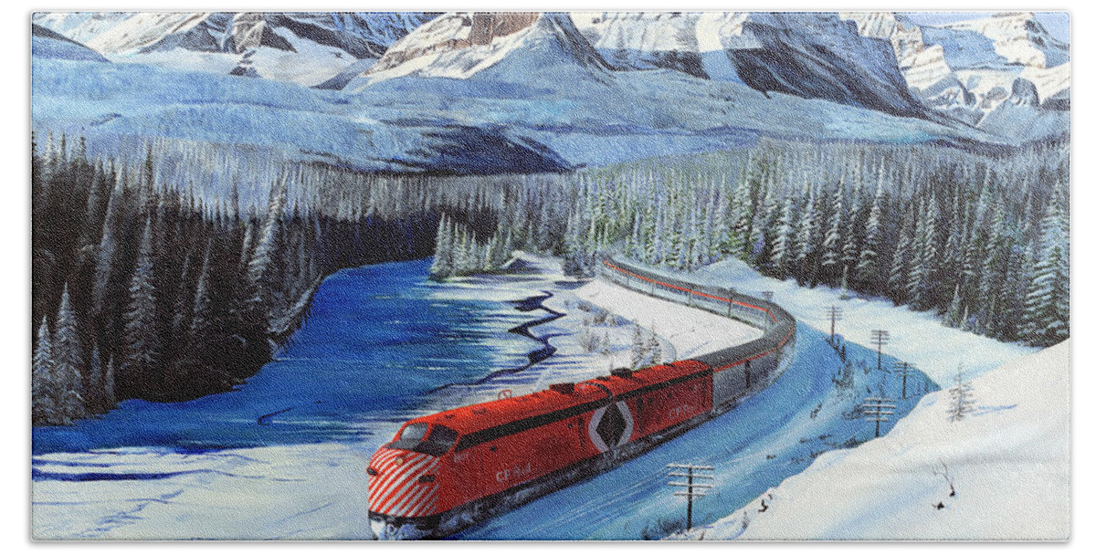 Canadian Pacific Beach Towel featuring the painting Canadian at Morant's Curve by Glen Frear