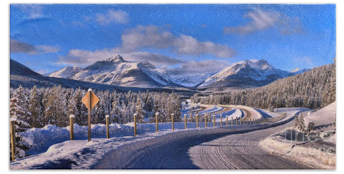 Lake Louise Beach Towel featuring the photograph Canadian Rockies Highway by Adam Jewell