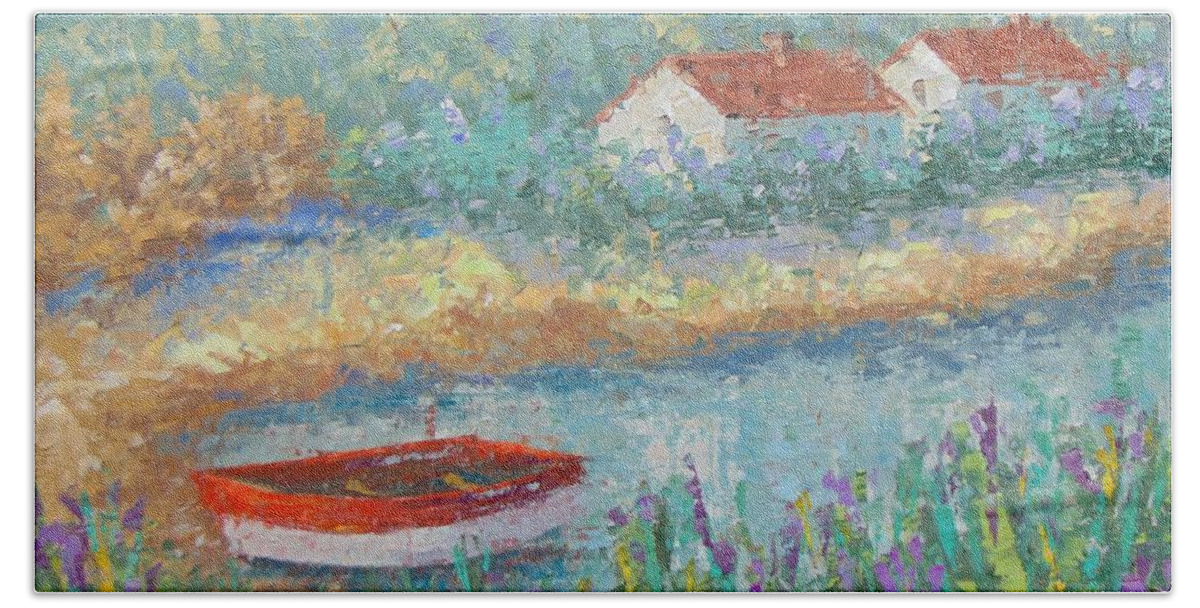 Provence Beach Towel featuring the painting Canal du Midi Provence by Frederic Payet