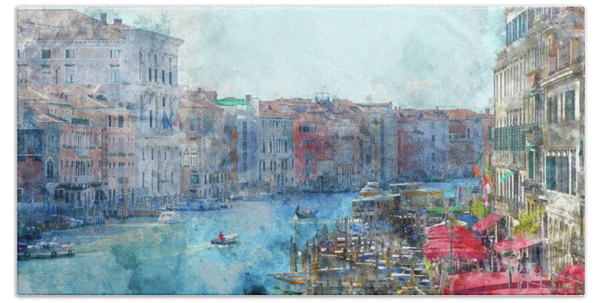 Boat Beach Towel featuring the photograph Canal Grande in a summer day in Venice, Italy by Brandon Bourdages