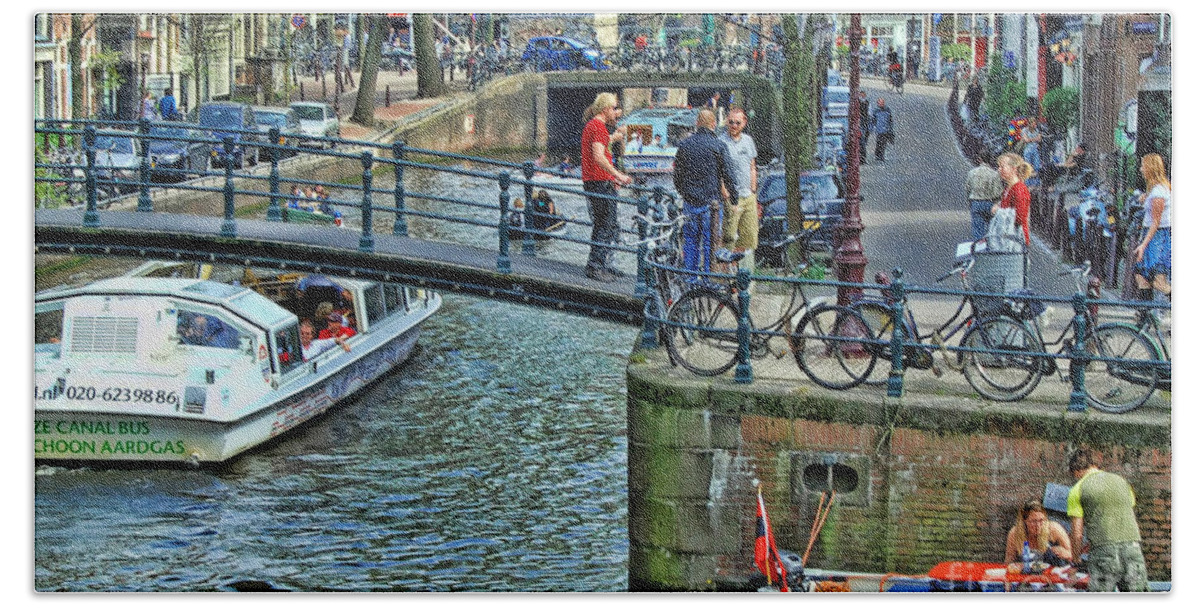 Amsterdam Canal Traffic Beach Sheet featuring the photograph Amsterdam Canal Scene 1 by Allen Beatty