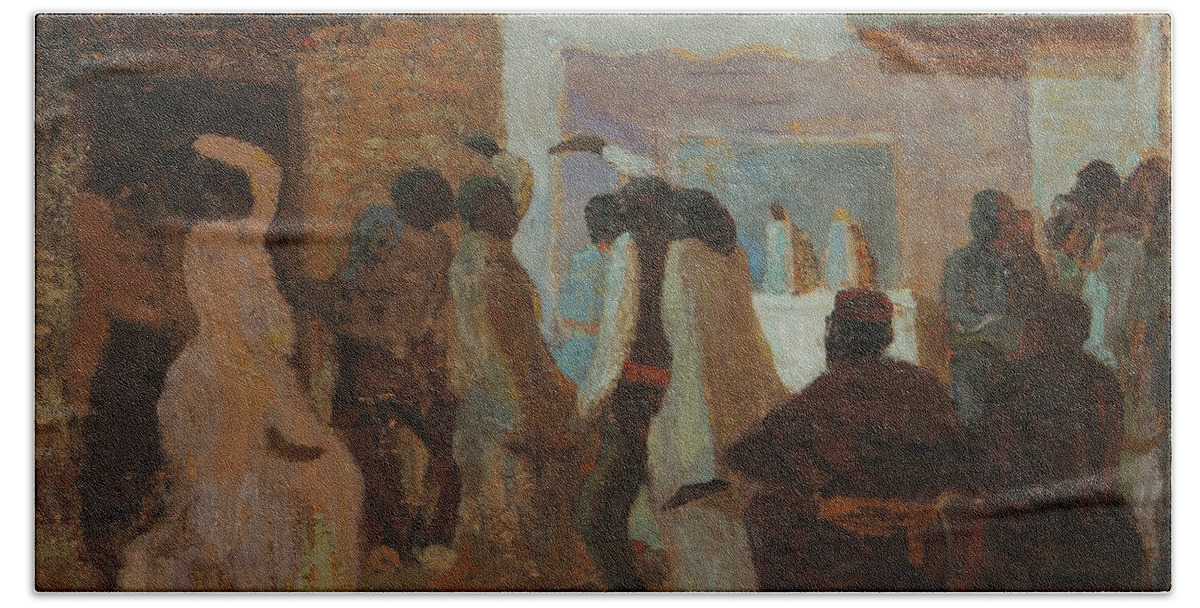 19th Century Art Beach Towel featuring the painting Candombe o Candombe bajo la luna by Pedro Figari