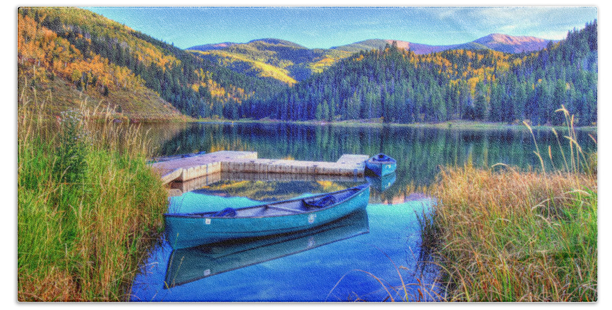 Colorado Beach Towel featuring the photograph Canoe and Lake by Scott Mahon