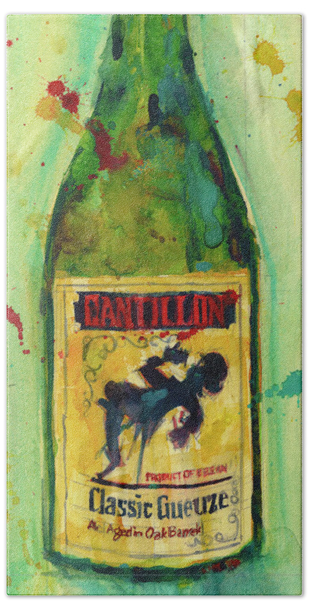 Brewert Beer Beach Towel featuring the painting Cantillon Brewery Beer Classic Gueuze Beer by Dorrie Rifkin