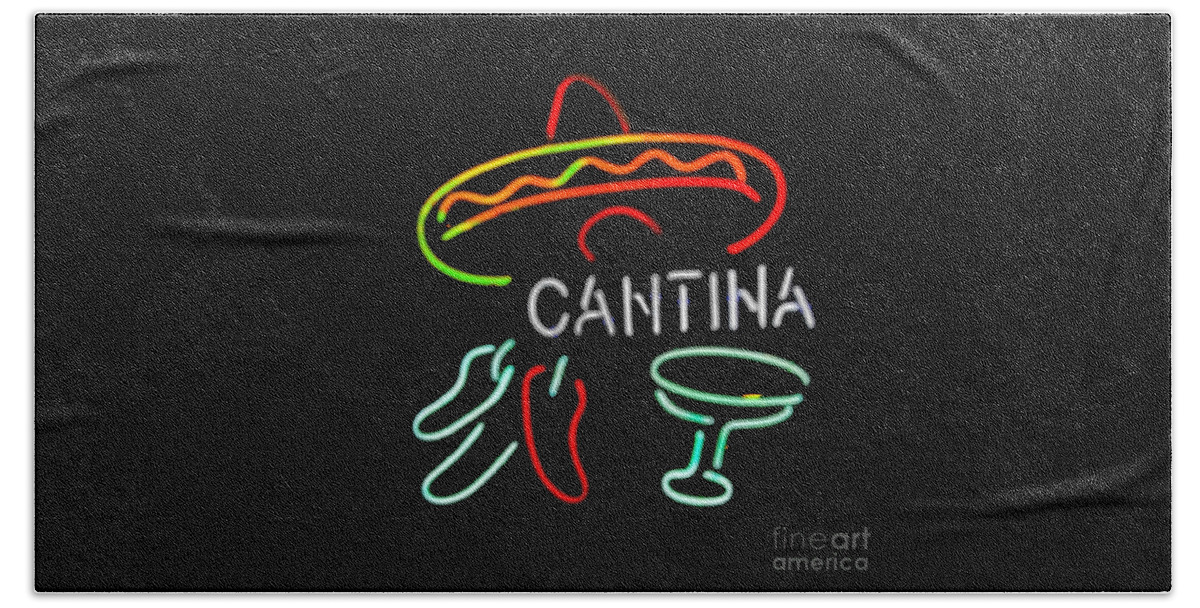 Neon Beach Towel featuring the photograph Cantina Neon Sign by Catherine Sherman