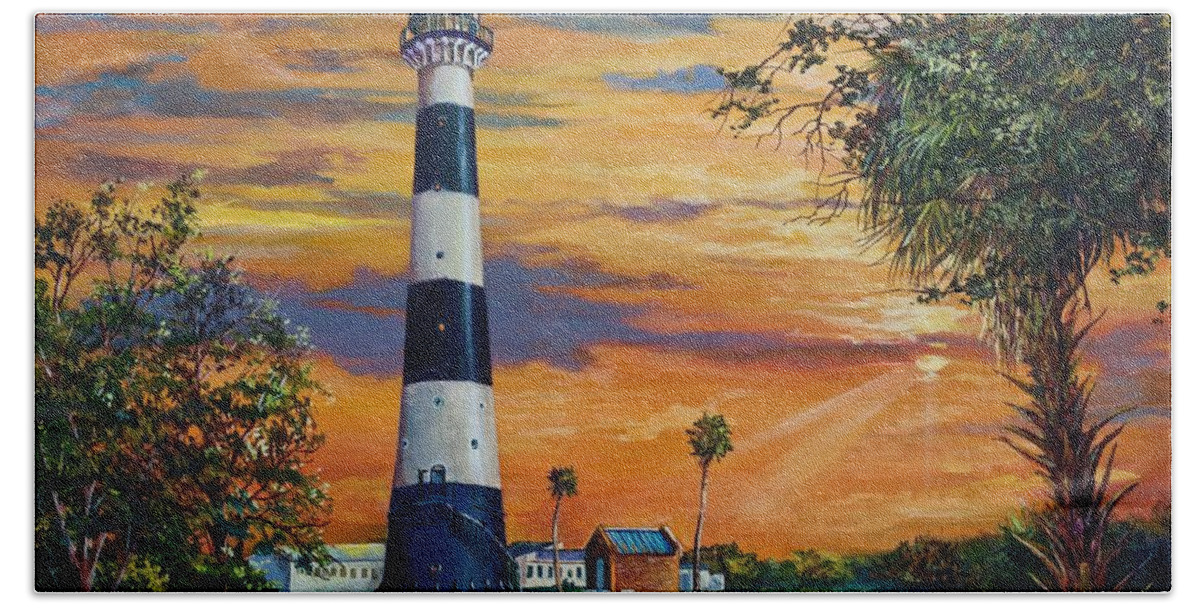 Trees Beach Towel featuring the painting Cape Canaveral Light by AnnaJo Vahle