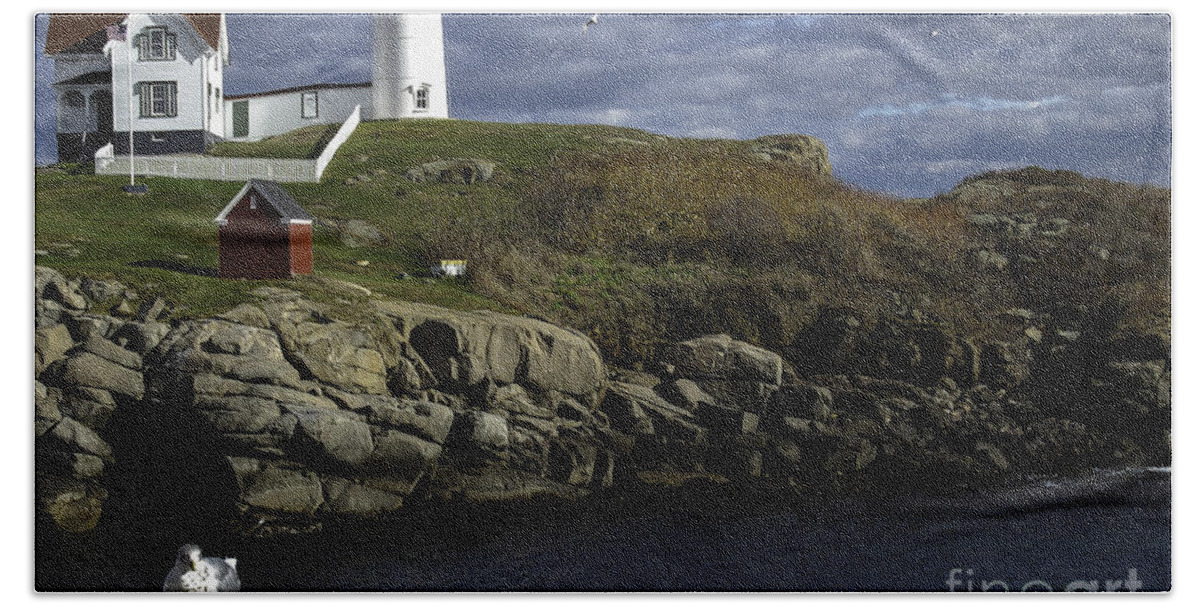 Cape Neddick Beach Towel featuring the photograph Cape Neddick Lighthouse by Mim White