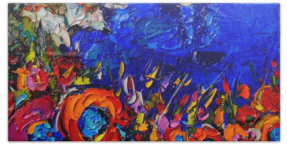 Capri Beach Towel featuring the painting Capri Faraglioni Italy Colors Modern Impressionist Palette Knife Oil Painting By Ana Maria Edulescu by Ana Maria Edulescu
