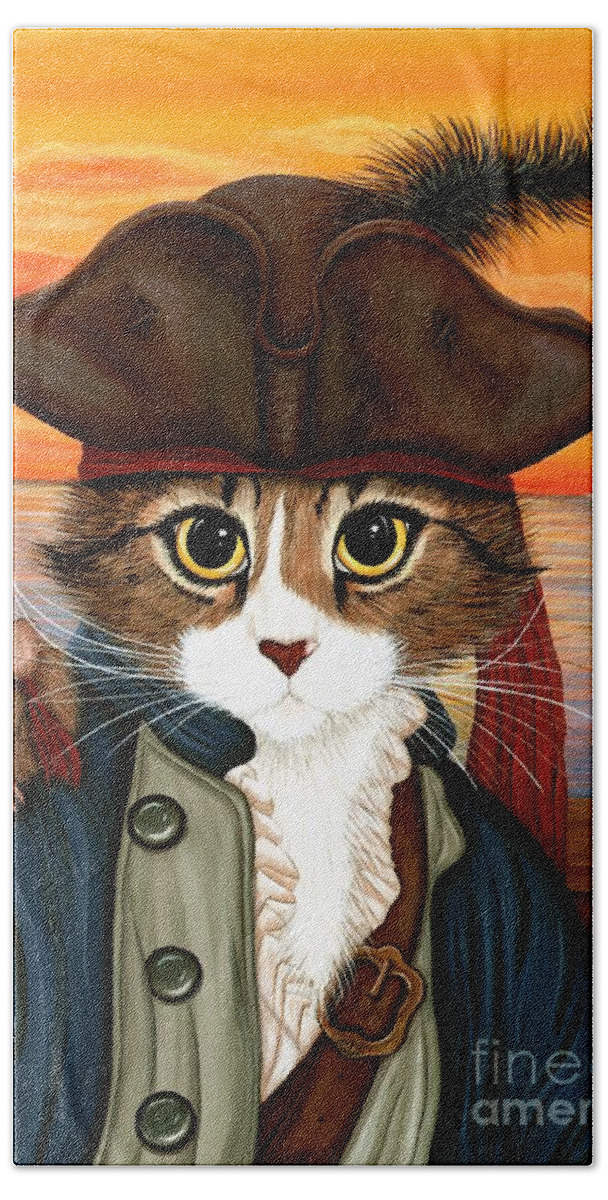 Pirate Cat Beach Towel featuring the painting Captain Leo - Pirate Cat and Rat by Carrie Hawks