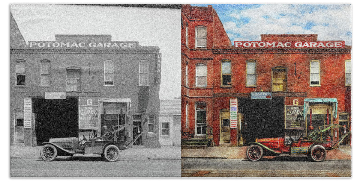 Potomac Garage Beach Towel featuring the photograph Car - Garage - Misfit Garage 1922 - Side by Side by Mike Savad