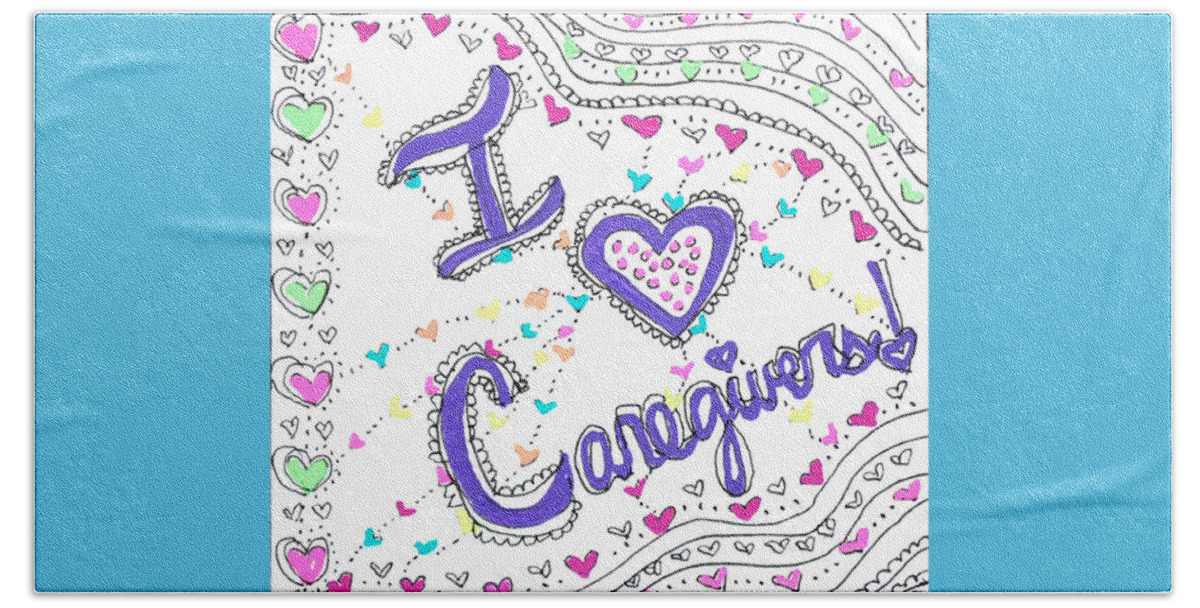 Caregiver Beach Towel featuring the drawing Caring Heart by Carole Brecht