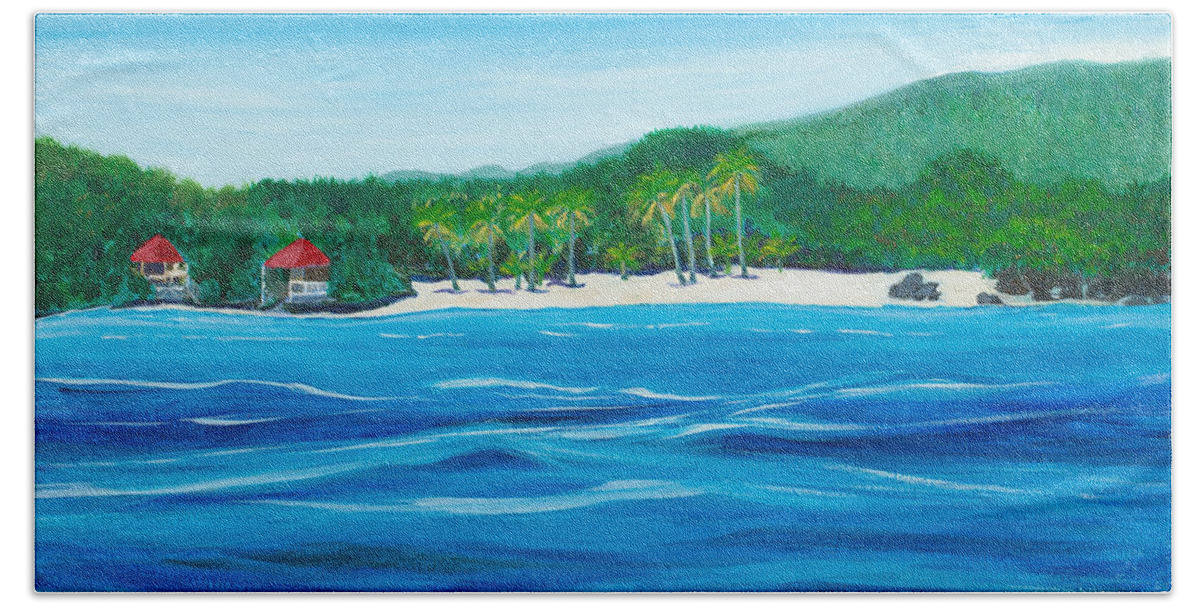 Coves Beach Towel featuring the painting Caribbean Cove 20 x 24 by Santana Star