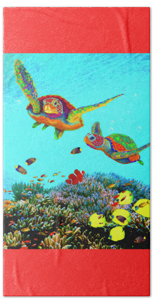 Sea Turtles Beach Sheet featuring the painting Caribbean Sea Turtles by Sandra Selle Rodriguez