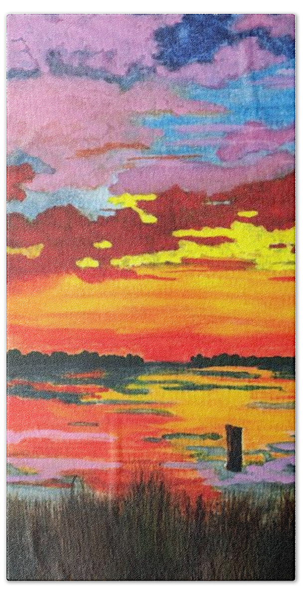Original Painting Beach Towel featuring the painting Carolina Sunset by Patricia Griffin Brett