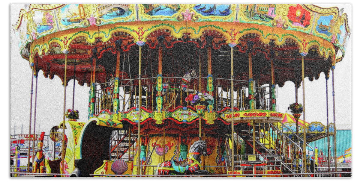 Merry-go-round Beach Towel featuring the photograph Carousel on the Wildwood, New Jersey Boardwalk by Linda Stern