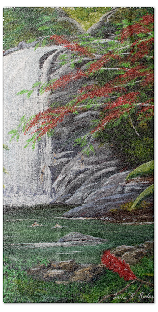 Cascada Beach Towel featuring the painting Cascada Tropical by Luis F Rodriguez
