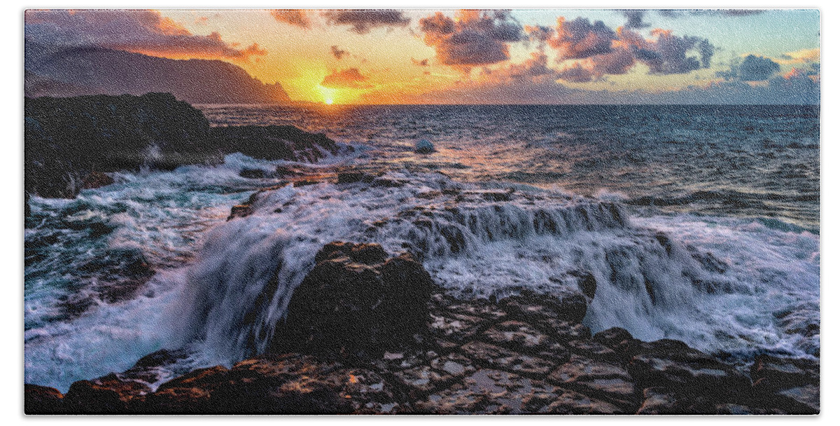 Beach Beach Towel featuring the photograph Cascading Water at Sunset by John Hight