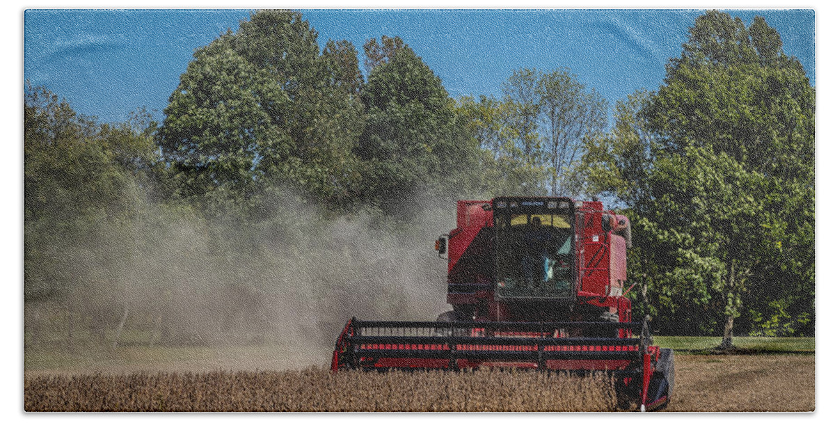 Axial Flow Beach Towel featuring the photograph Case IH Bean Harvest by Ron Pate
