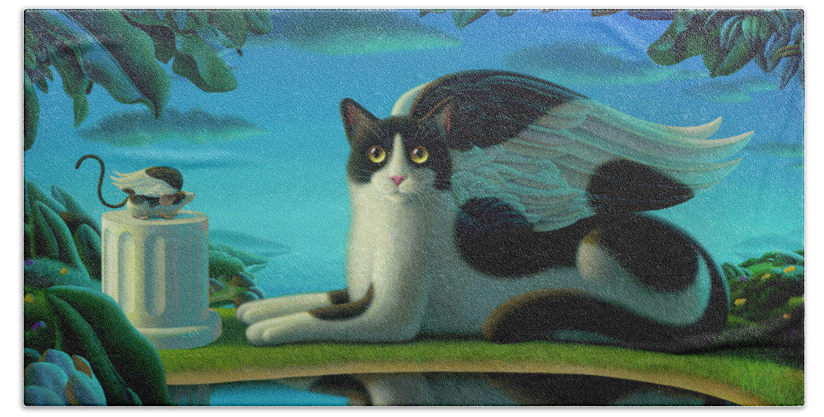 Cat Beach Towel featuring the painting Cat and Mouse 2 by Chris Miles