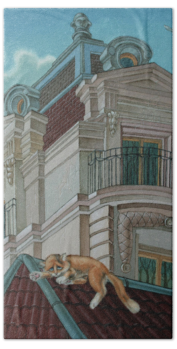 France Beach Sheet featuring the painting Cat from a Boulevard Saint-Michel by Victor Molev