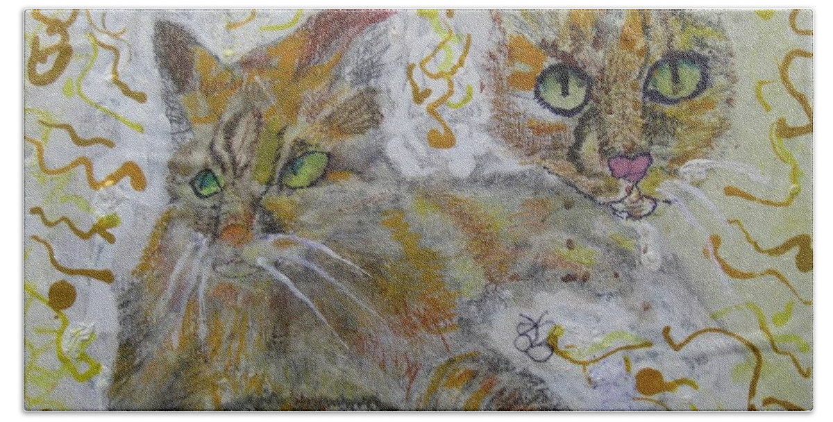 Cat Beach Sheet featuring the painting Cat Named Phoenicia by AJ Brown