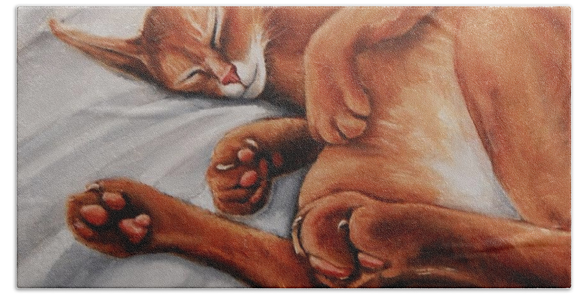 Cat Beach Towel featuring the painting Cat Nap by Jean Cormier
