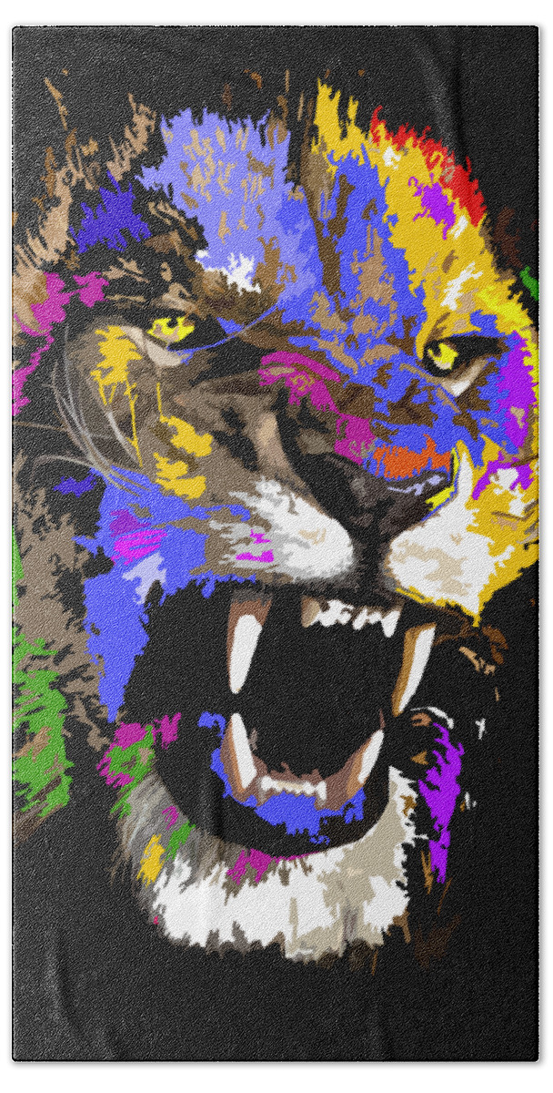 Leo Beach Towel featuring the painting Cat Snarl by Anthony Mwangi