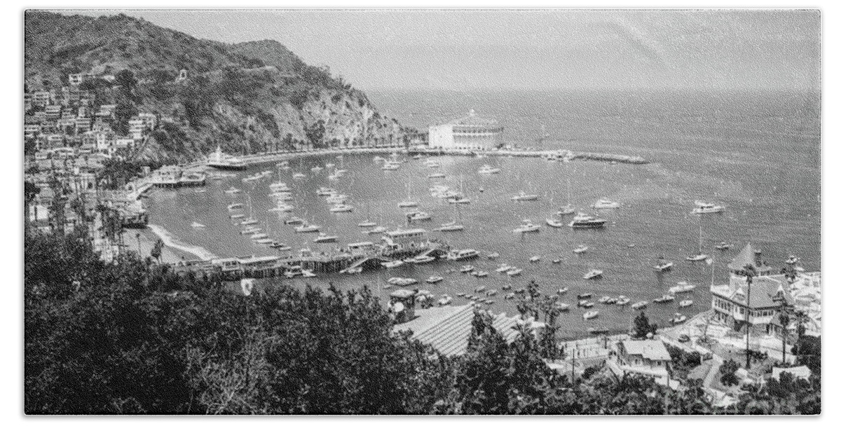America Beach Towel featuring the photograph Catalina Island Avalon Harbor Black and White Photo by Paul Velgos