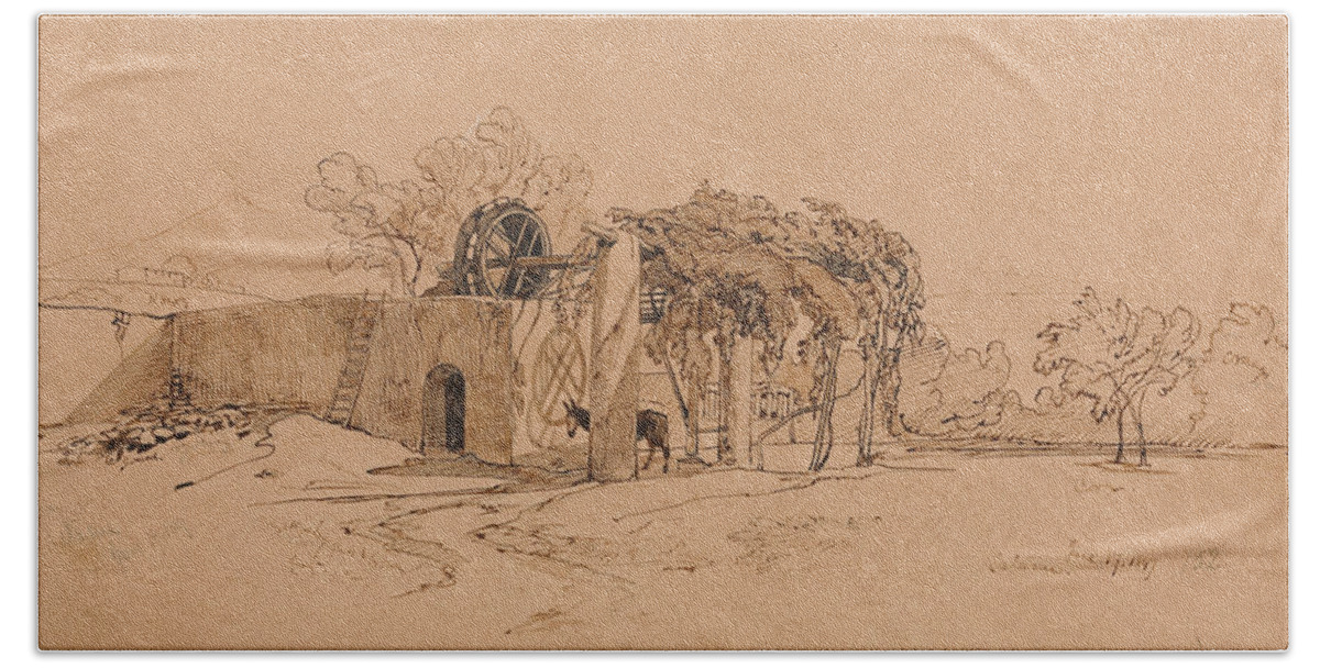 English Art Beach Towel featuring the drawing Catania by Edward Lear