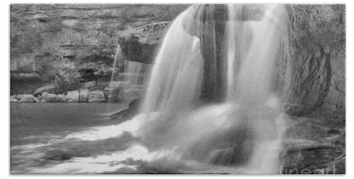 Cataract Falls Beach Towel featuring the photograph Cataract Falls Large Cascades Black And White by Adam Jewell