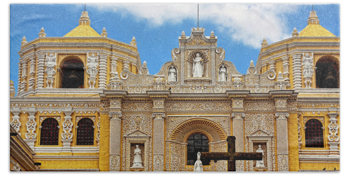 Antigua Beach Towel featuring the photograph Cathedral in Antigua, Guatemala by Tatiana Travelways