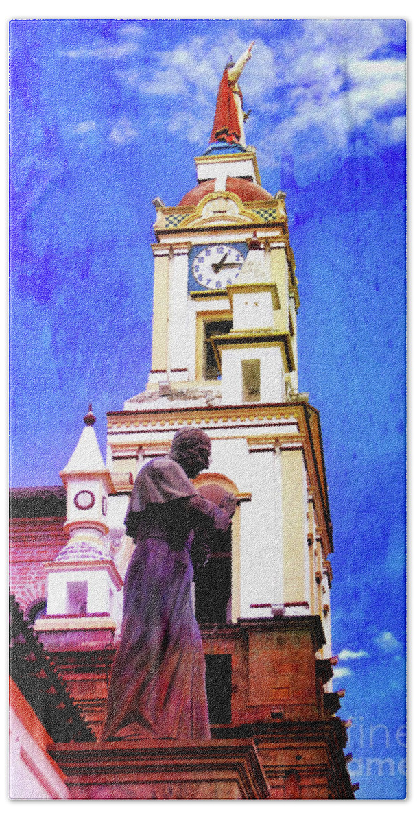 Street Beach Sheet featuring the photograph Cathedral In Cotacachi, Ecuador by Al Bourassa
