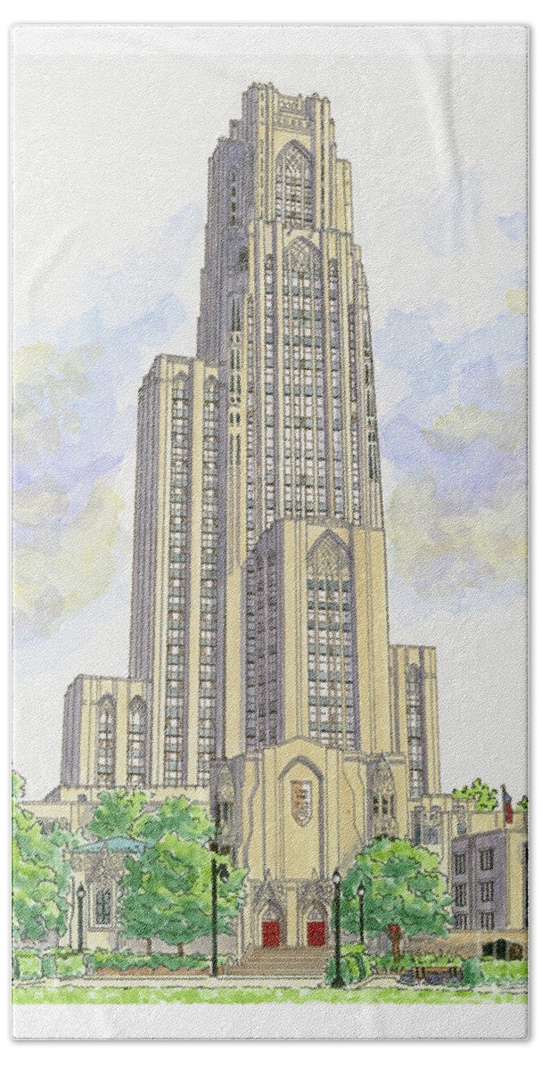 Pitt Beach Sheet featuring the painting Cathedral of Learning by Val Miller