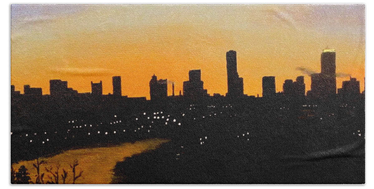 Cityscape Beach Towel featuring the painting Catherine's Sunrise by Jack Skinner
