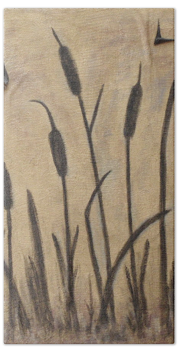 Landscape Beach Sheet featuring the painting Cattails 2 by Trish Toro