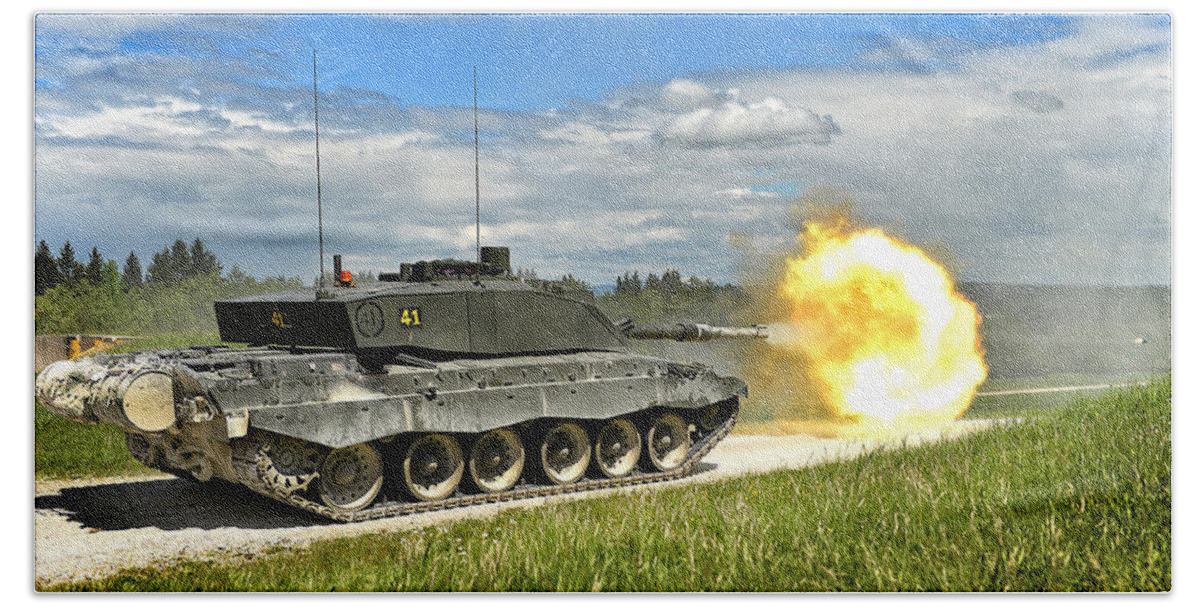 Armoured Fighting Vehicles (afv) Beach Towel featuring the photograph Challenger Firing by Roy Pedersen