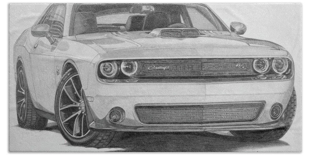 Challenger Beach Towel featuring the drawing Challenger R/t by Dan Menta